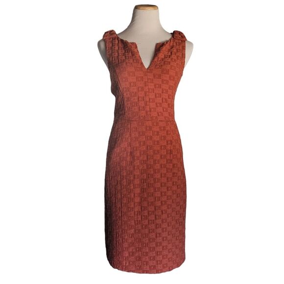 Tabitha Tema Dress 0 Rust Basket Weave Knit Sleeveless Split Neck Shoulder Bows - Picture 3 of 16